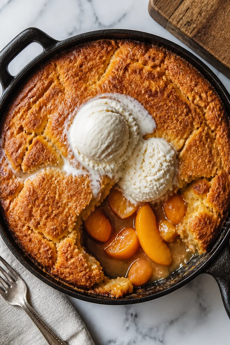 Rustic Cast Iron Peach Cobbler Dessert
