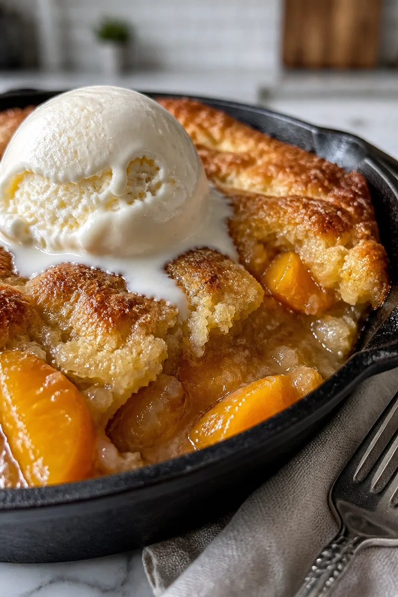 Rustic Cast Iron Peach Cobbler Dessert
