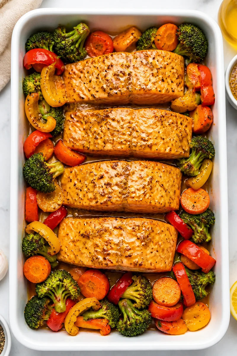 Sheet Pan Honey Mustard Salmon And Veggies