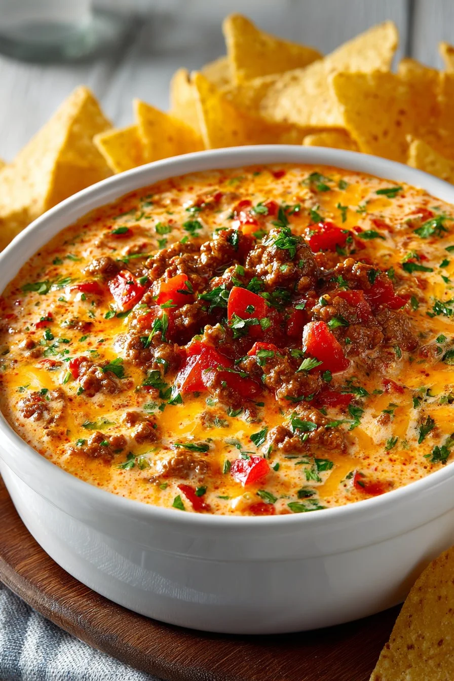 Slow Cooker Velveeta Rotel Dip with Ground Beef