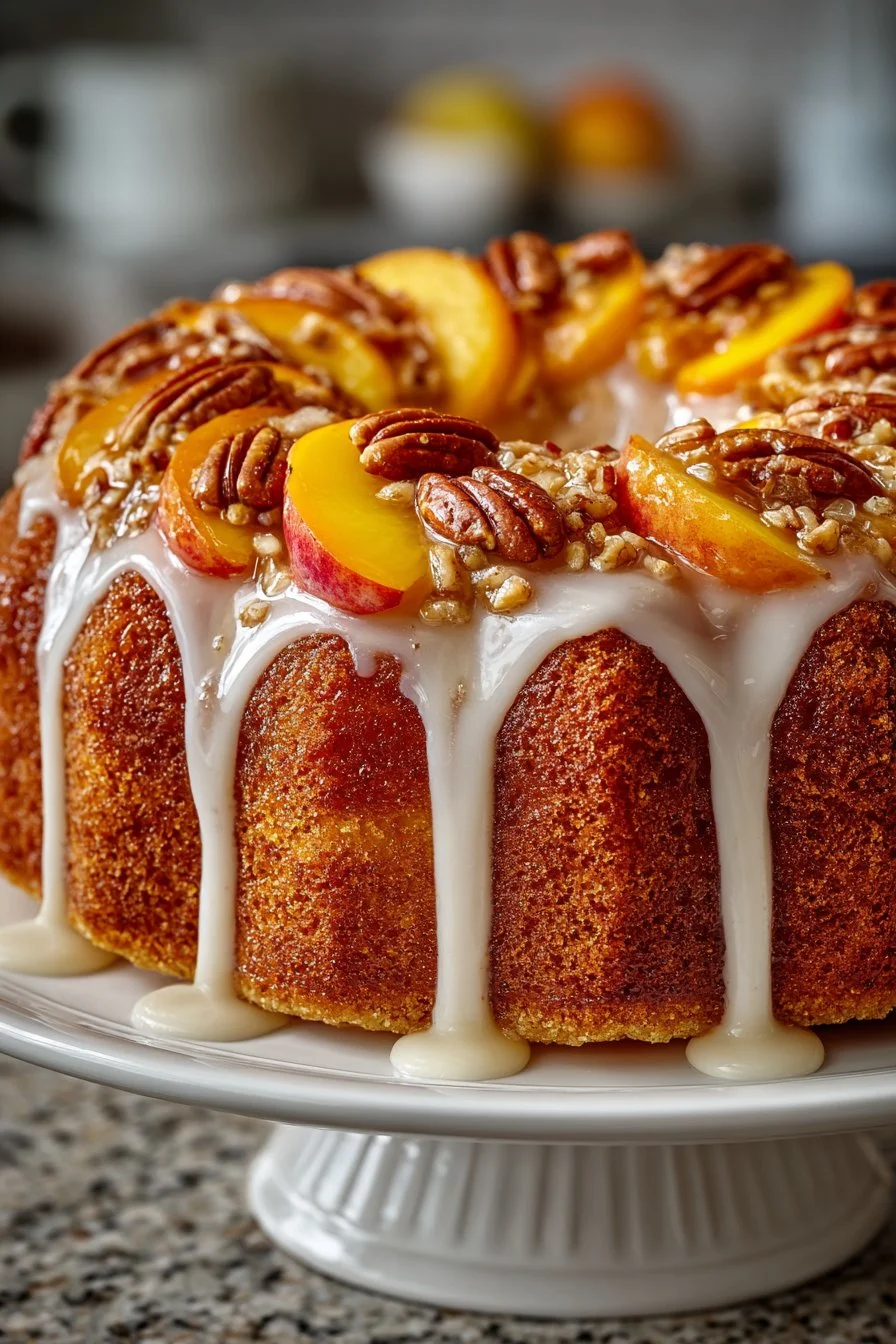 Southern Pecan Glazed Peach Cake