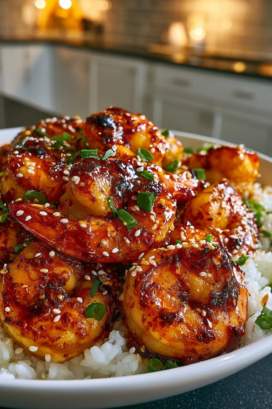 Sticky Honey Garlic Shrimp Bowl