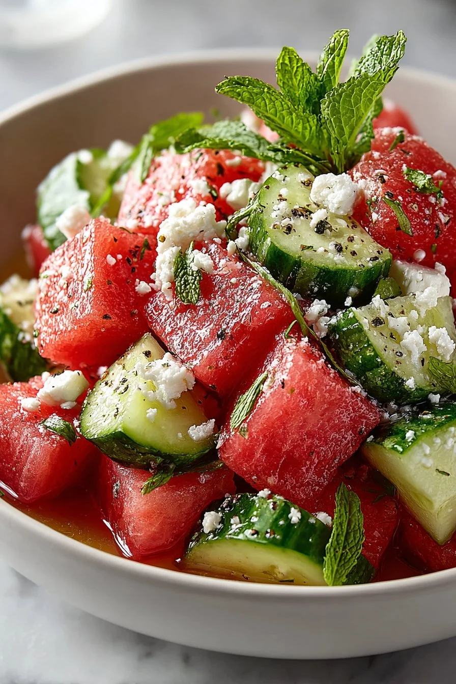 Summer Picnic Cucumber Watermelon Salad with Feta