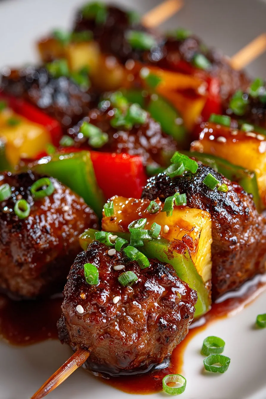 Sweet and Sour Meatball Hawaiian Appetizer Skewers