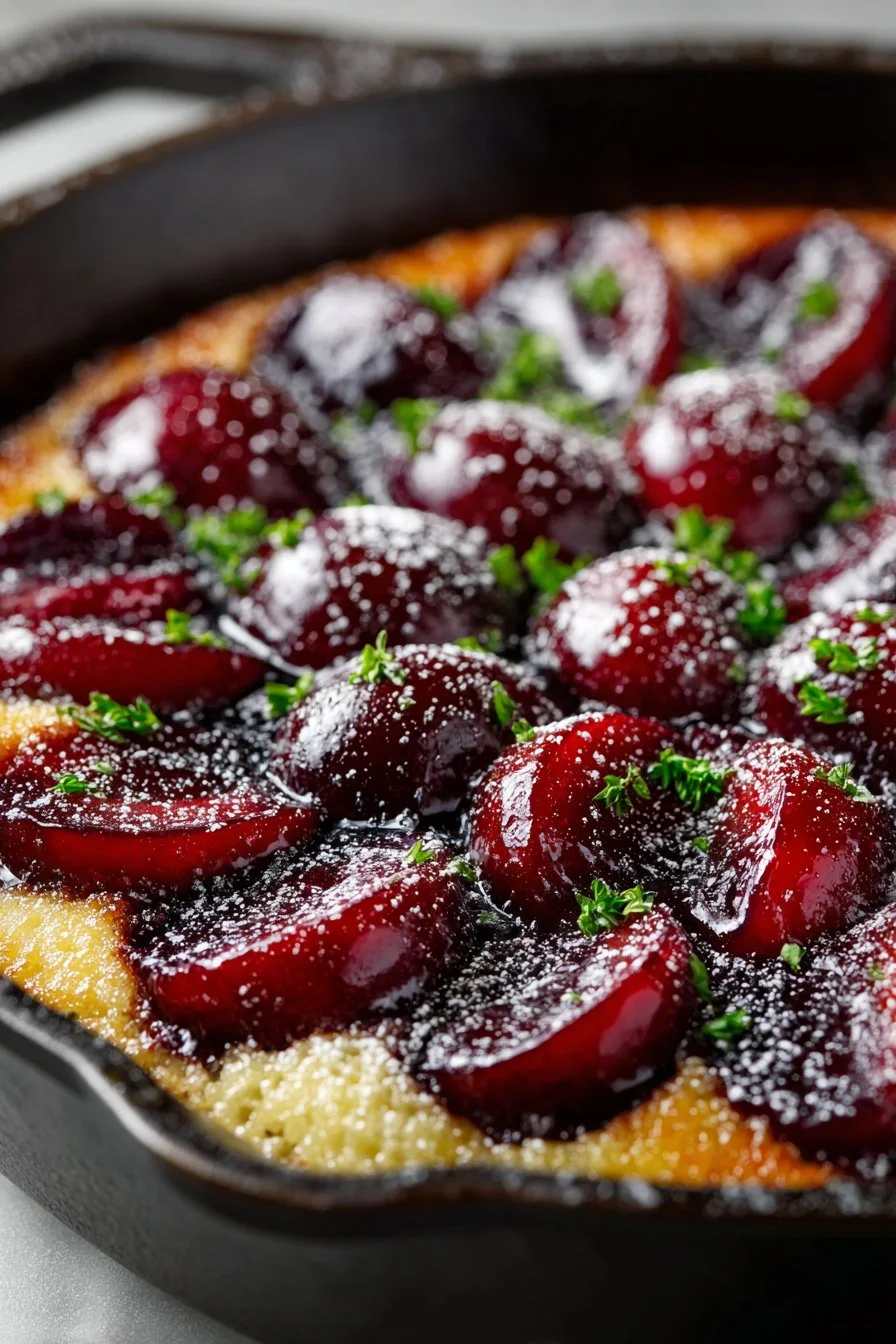 Sweet Cast Iron Skillet Plum Dessert served warm with ice cream