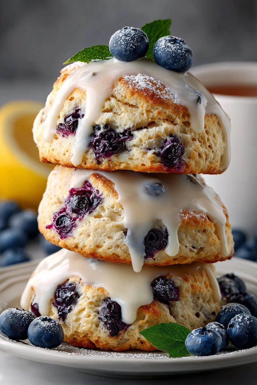 Sweet Iced Buttermilk Blueberry Lemon Scones