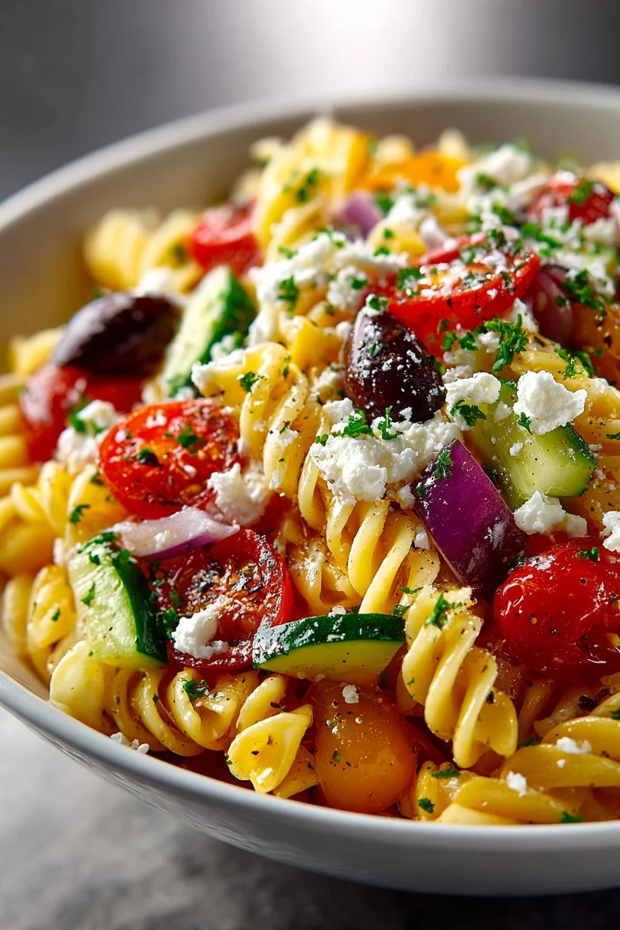 Traditional Homemade Greek Pasta Salad
