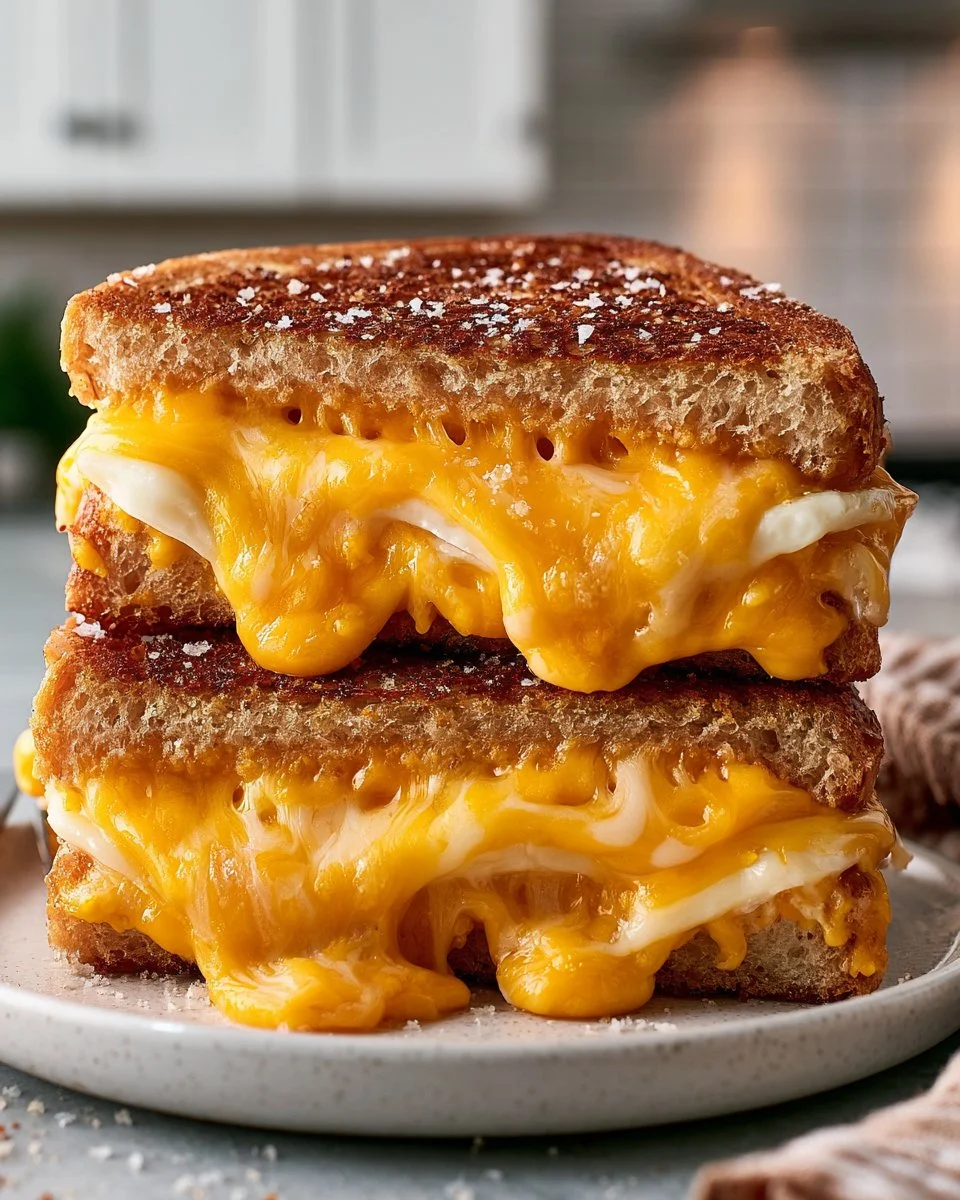 Ultimate diner style grilled cheese sandwich with melted cheese and crispy bread