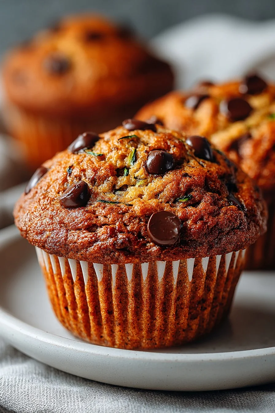 Walnut and chocolate chip zucchini muffins fresh out of the oven