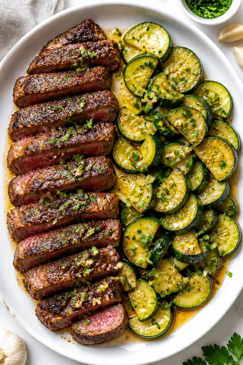 15 Minute Garlic Butter Steak And Zucchini