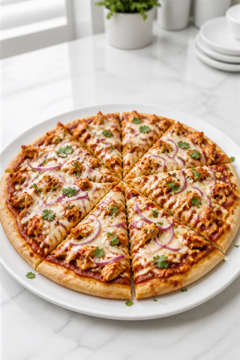 Delicious barbecue chicken and red onion skillet pizza fresh out of the oven