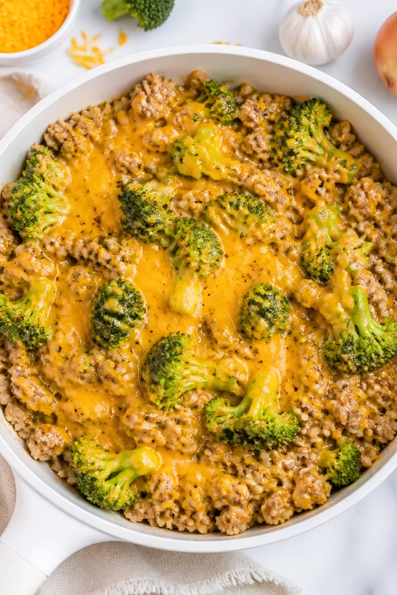 Cheesy Broccoli And Ground Turkey Skillet