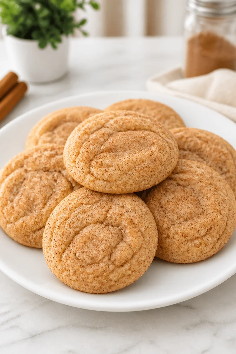 Freshly baked classic chewy cinnamon snickerdoodle cookies on a cooling rack