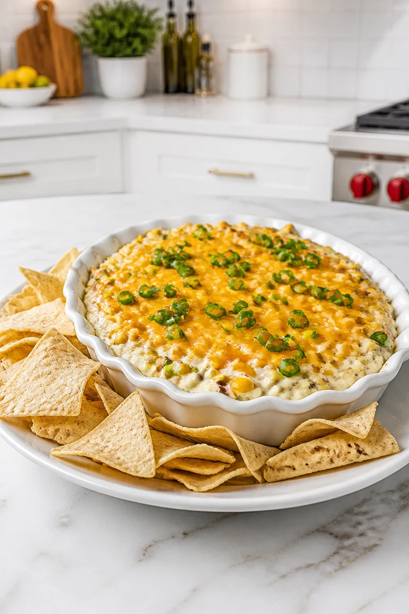 Creamy jalapeno popper corn dip served in a bowl