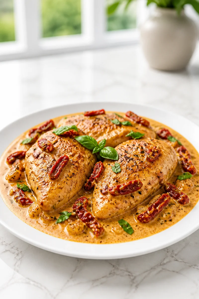 Creamy Sun-Dried Tomato Chicken Skillet served on a plate
