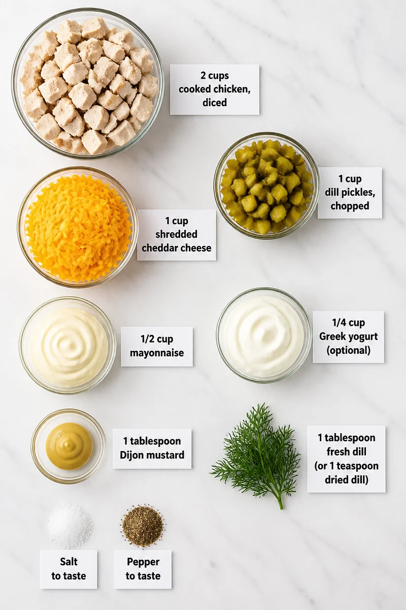 Easy Dill Pickle Chicken Salad with Cheddar Cheese Easy Dill Pickle Chicken Salad with Cheddar Cheese