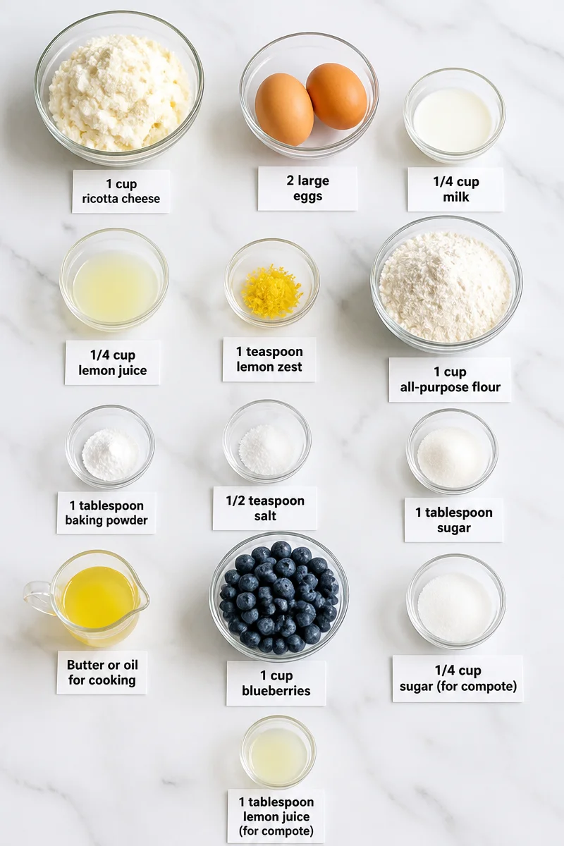 Fluffy Lemon Ricotta Pancakes with Blueberry Compote