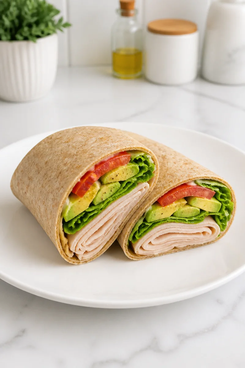 Healthy smoked turkey and avocado wrap for a nutritious lunch option