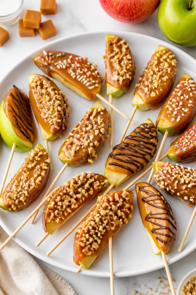 Homemade Caramel Apple Slices On A Stick