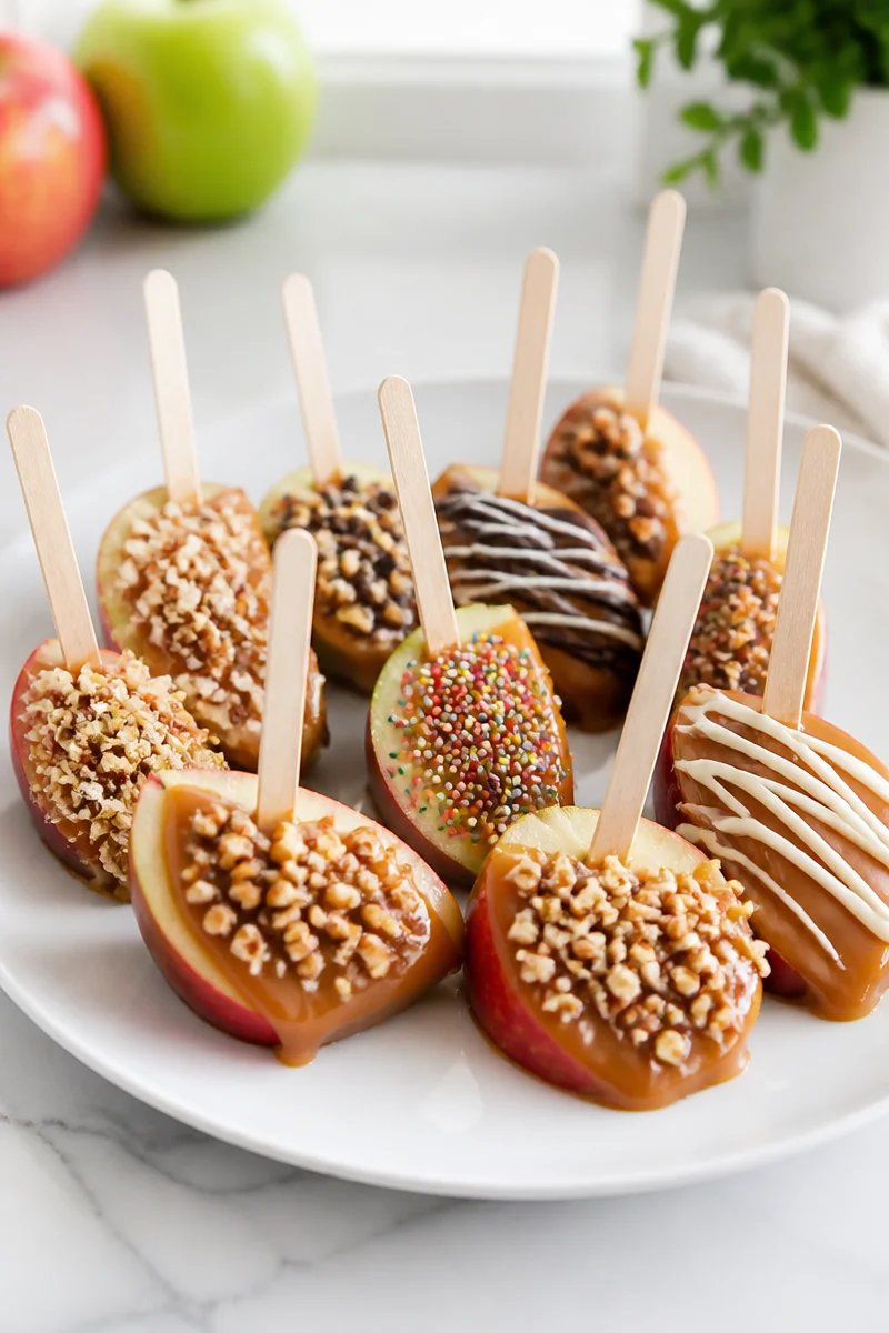 Homemade Caramel Apple Slices On A Stick