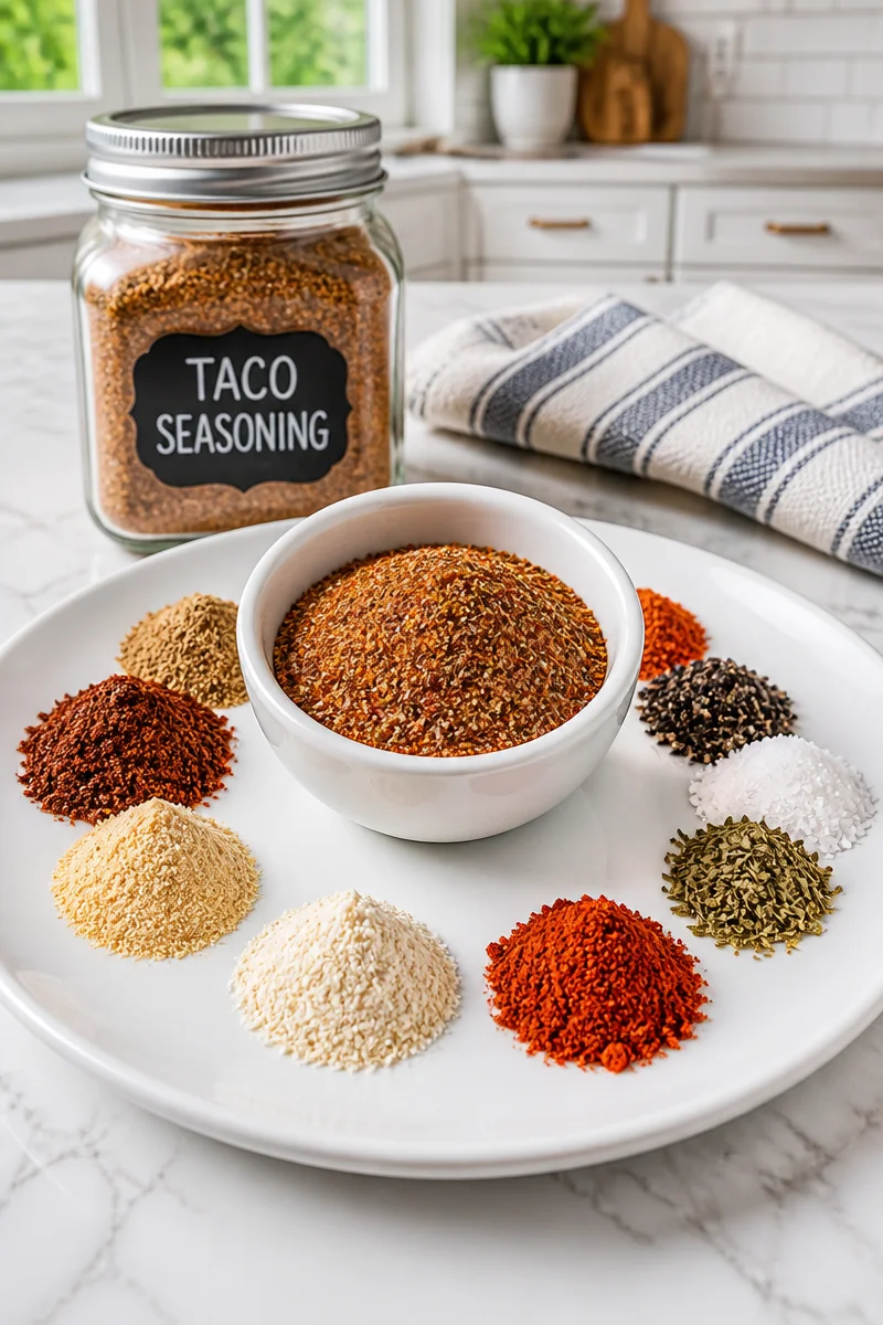 Quick and mild homemade taco seasoning rub ingredients and preparation