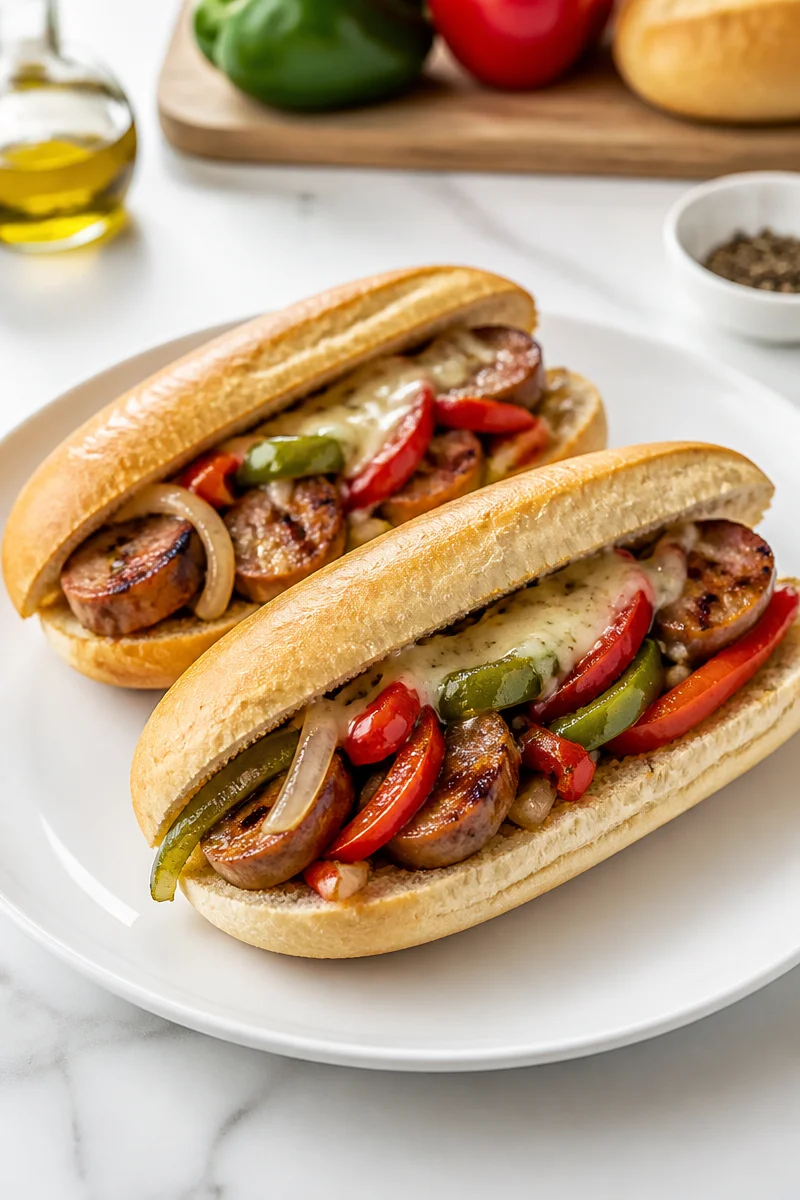 Quick Beef Sausage And Pepper Hoagies