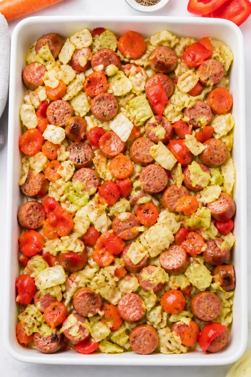 Sheet Pan Turkey Kielbasa And Cabbage