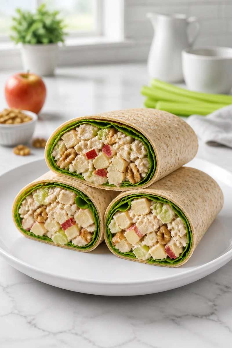 Apple Walnut Chicken Salad Wrap with fresh ingredients and a tasty dressing