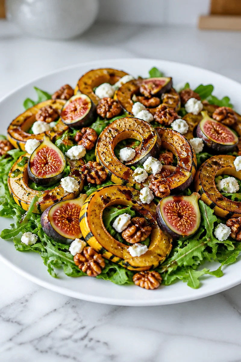Roasted Delicata Squash Fig Salad with vibrant colors and fresh ingredients