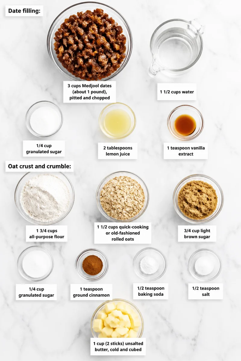 Chewy Oatmeal Date Bars Crumble Top