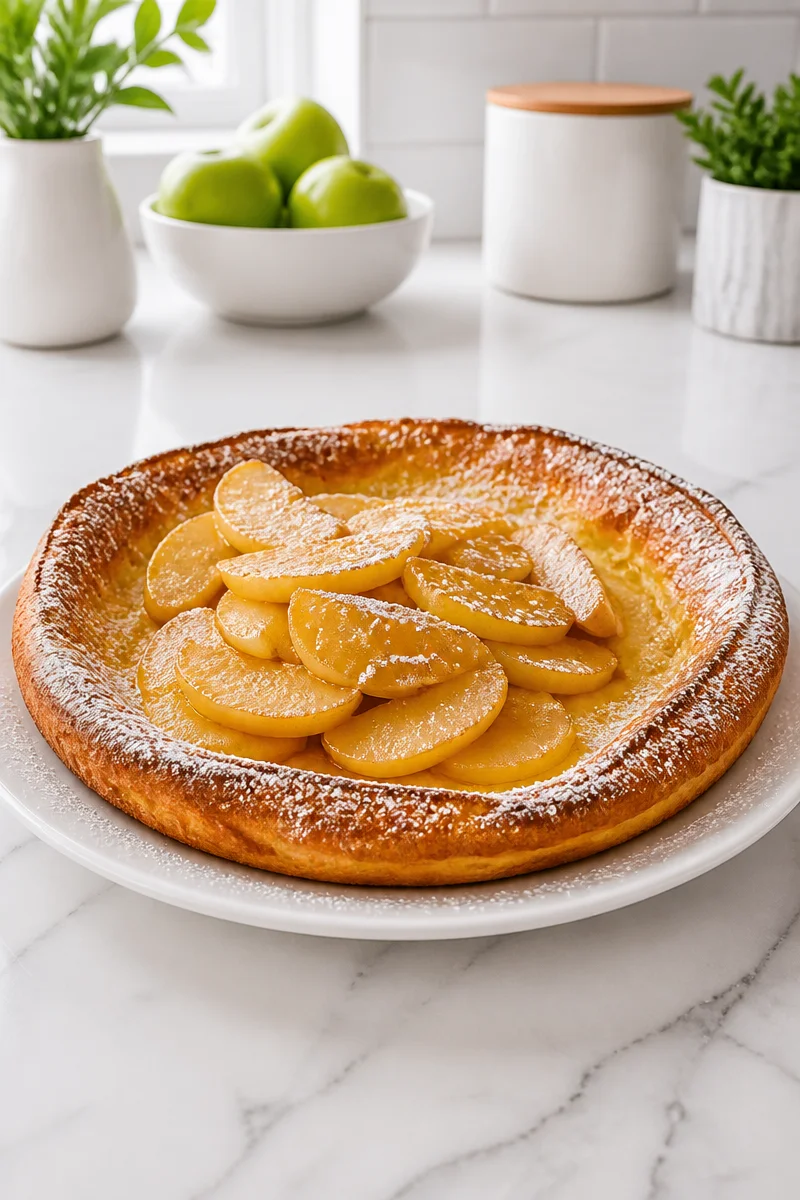 German apple pancake baked in a skillet with fresh apples