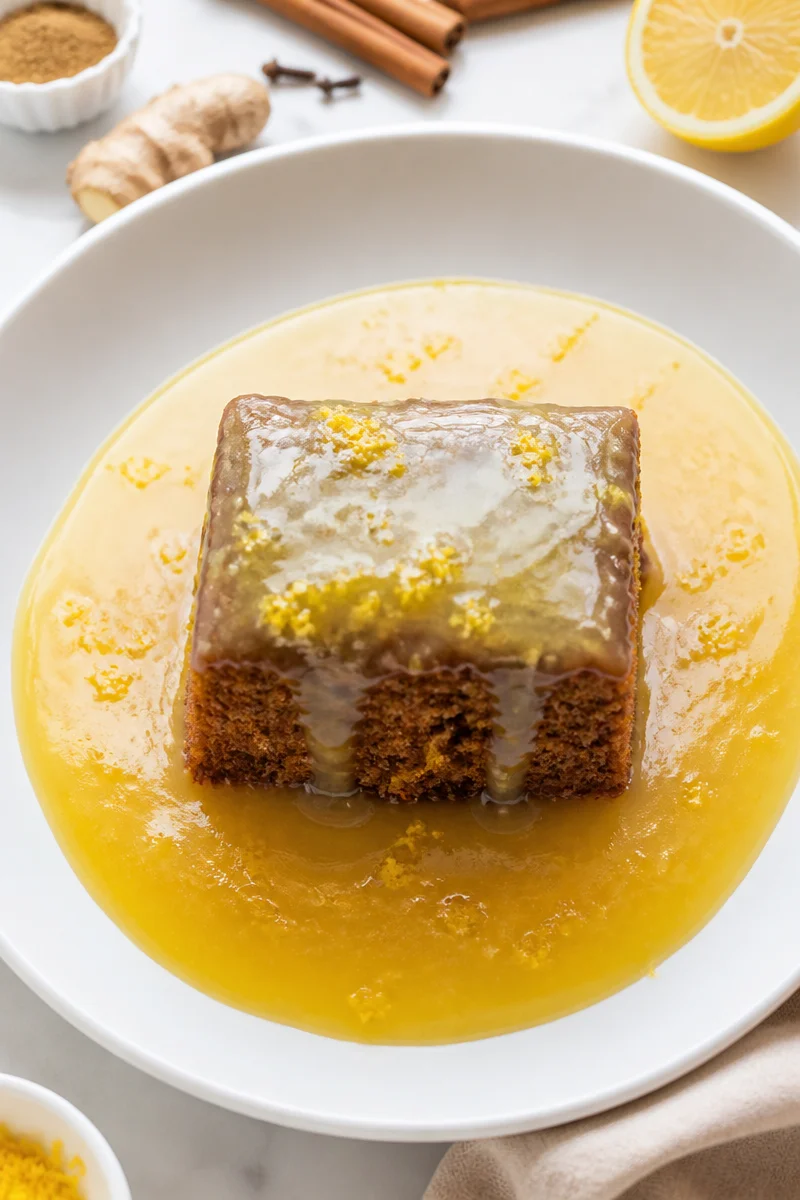 Moist Gingerbread Cake with Lemon Sauce