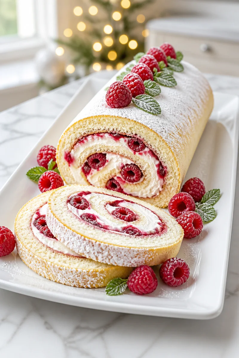 Raspberry Cream Christmas Swiss Roll