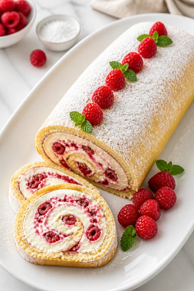 Raspberry Cream Christmas Swiss Roll