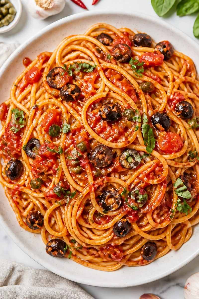 Spaghetti alla Puttanesca With Olives Capers