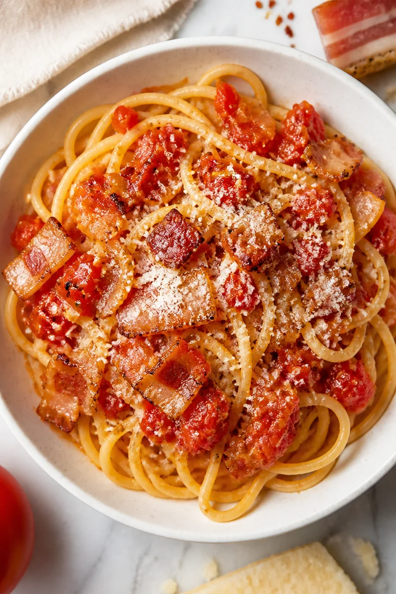 Spaghetti all'Amatriciana With Crispy Guanciale Spaghetti all'Amatriciana With Crispy Guanciale