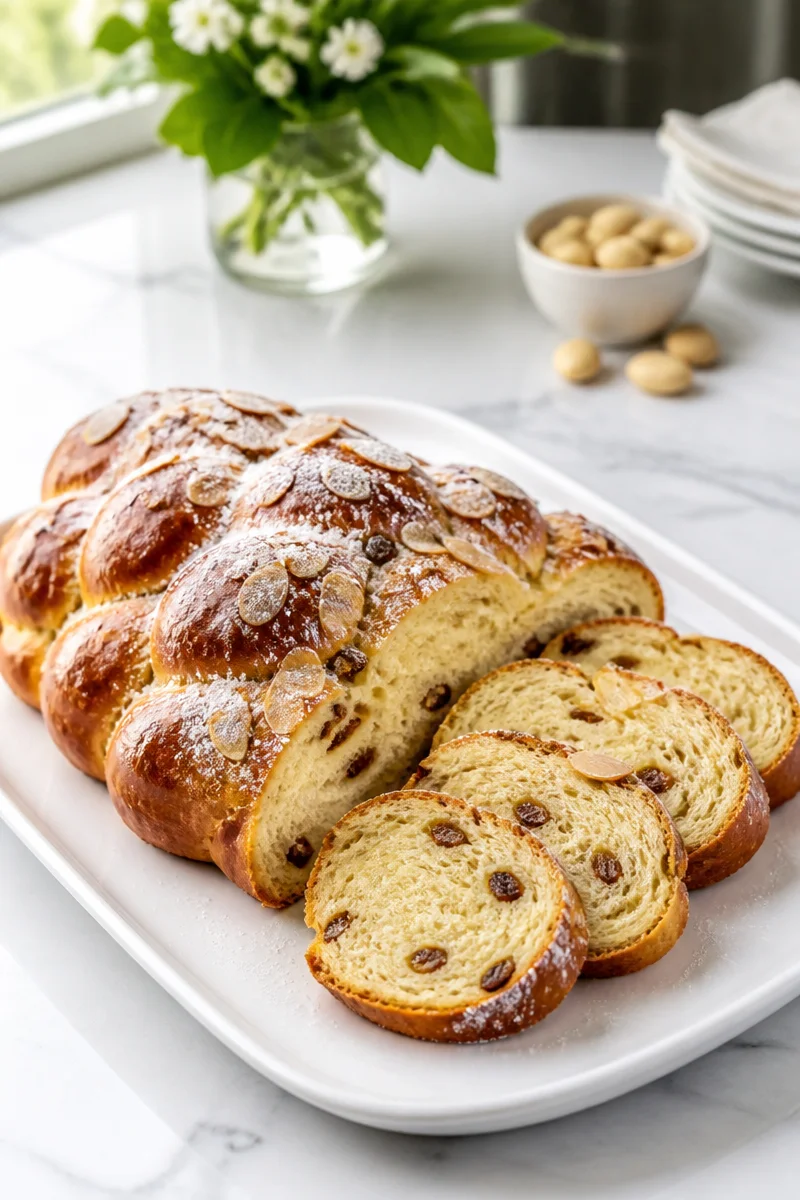 Traditional Czech Vánočka braided sweet bread fresh out of the oven